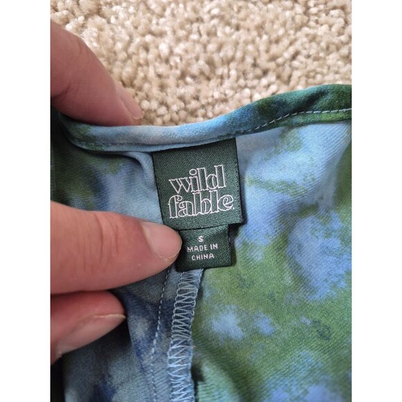 Wild Fable Size S Tie Dye Blue and Green Slip Strap V Neck Tropical Dress - Picture 6 of 7